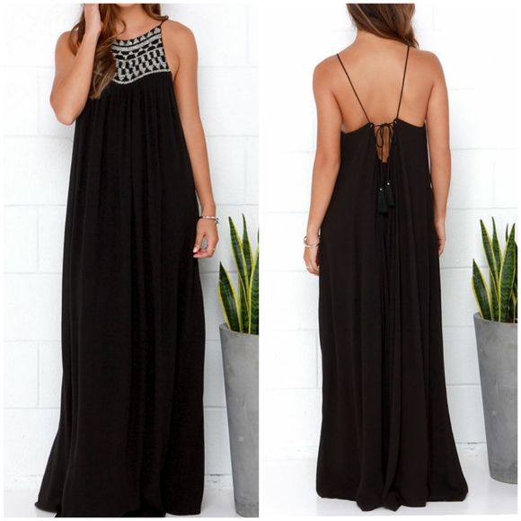 Amuse Society Lotus Black Beaded Maxi Dress XS